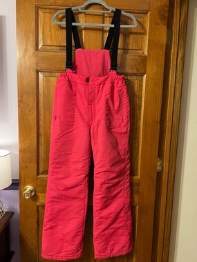 Iceburg Bright Pink Kids Snow Overalls with Black Suspenders